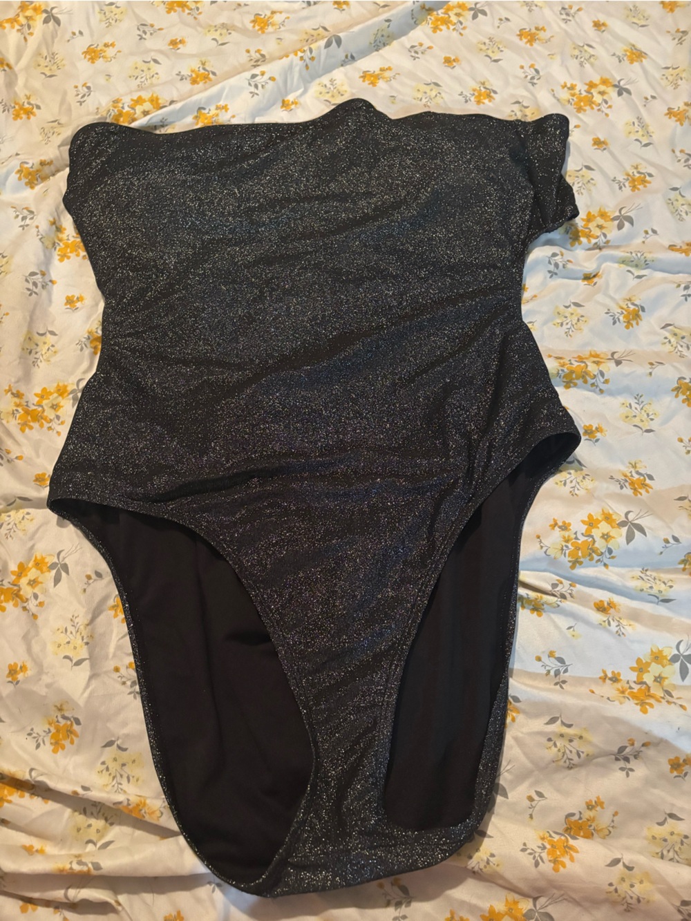 No Boundaries Sparkle Black One-Shoulder Swimsuit